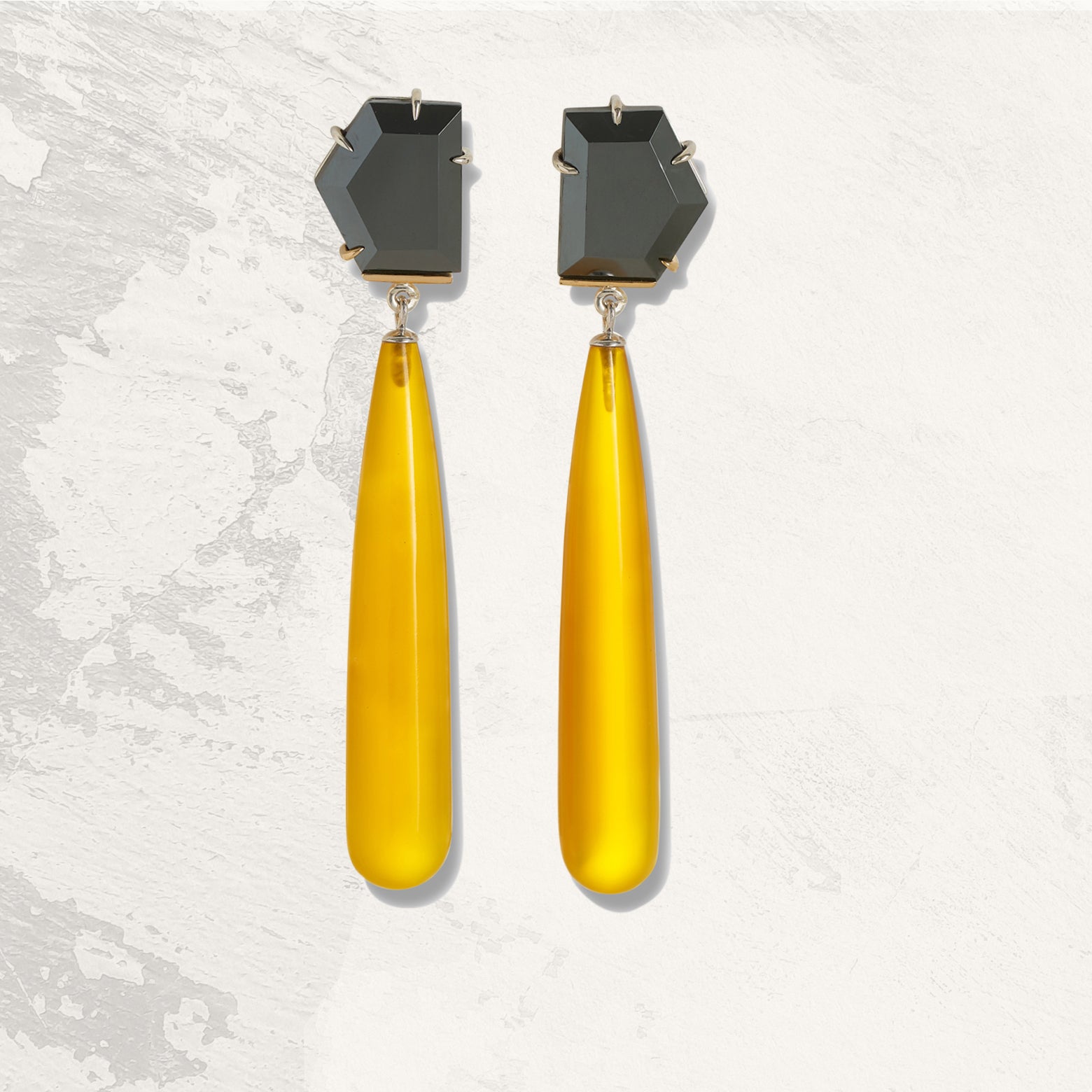 Hematite and yellow chalcedony earrings