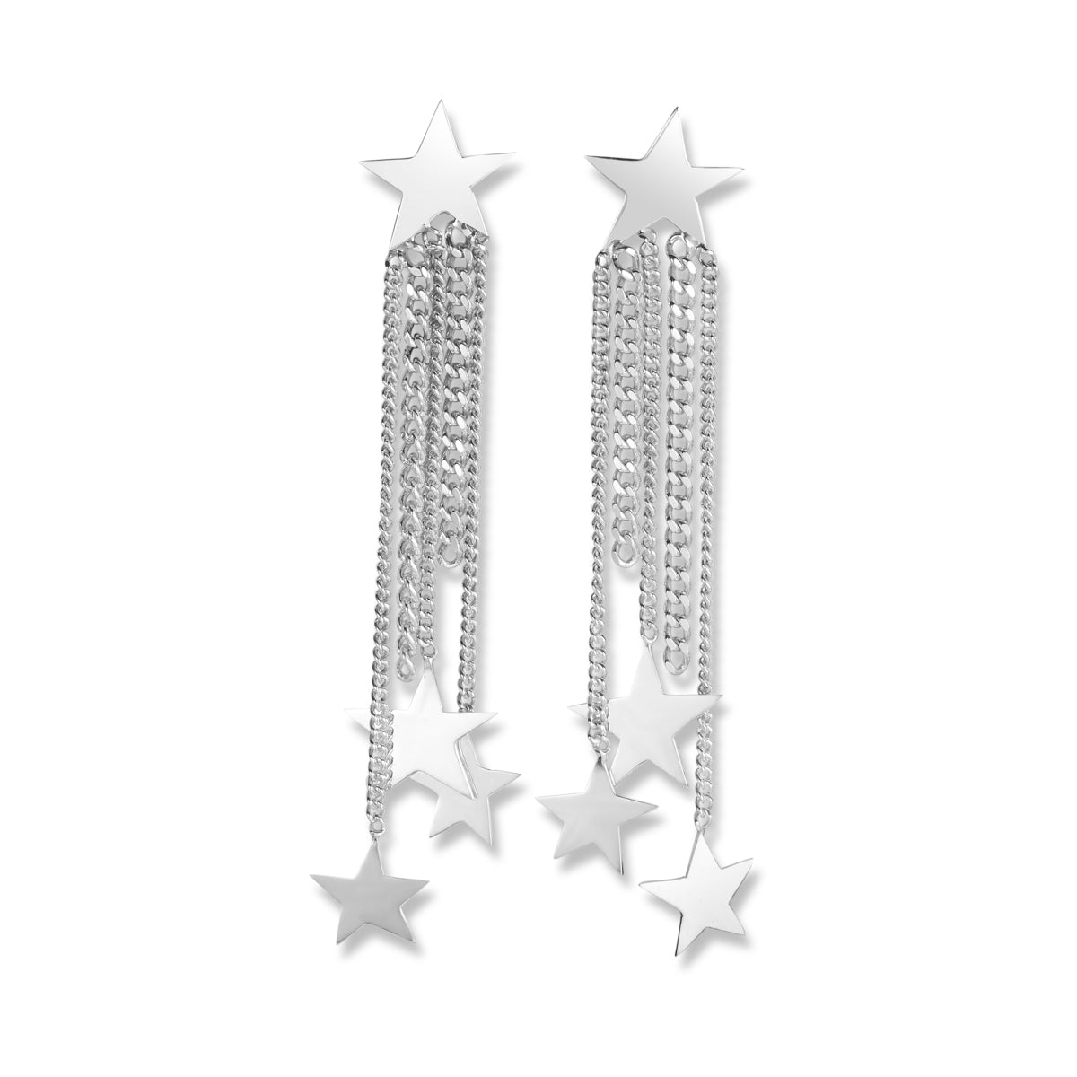 Earrings of sterling silver stars and chains