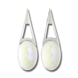 Sterling silver earrings with geometric cutout and Aurora quartz