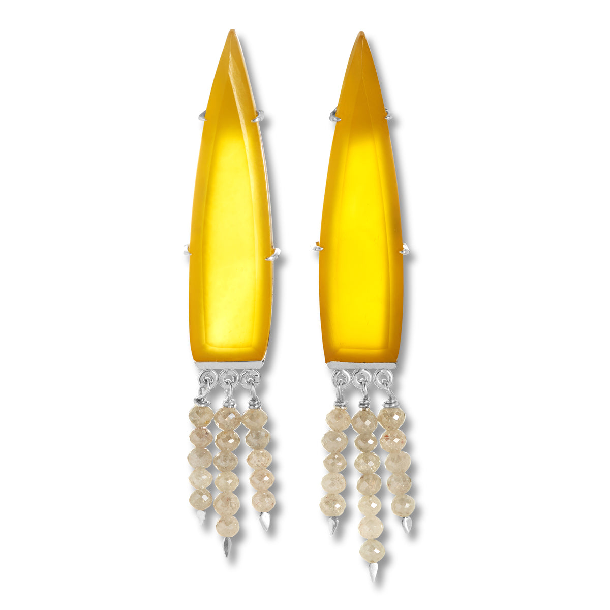 Yellow chalcedony earring with diamond drops