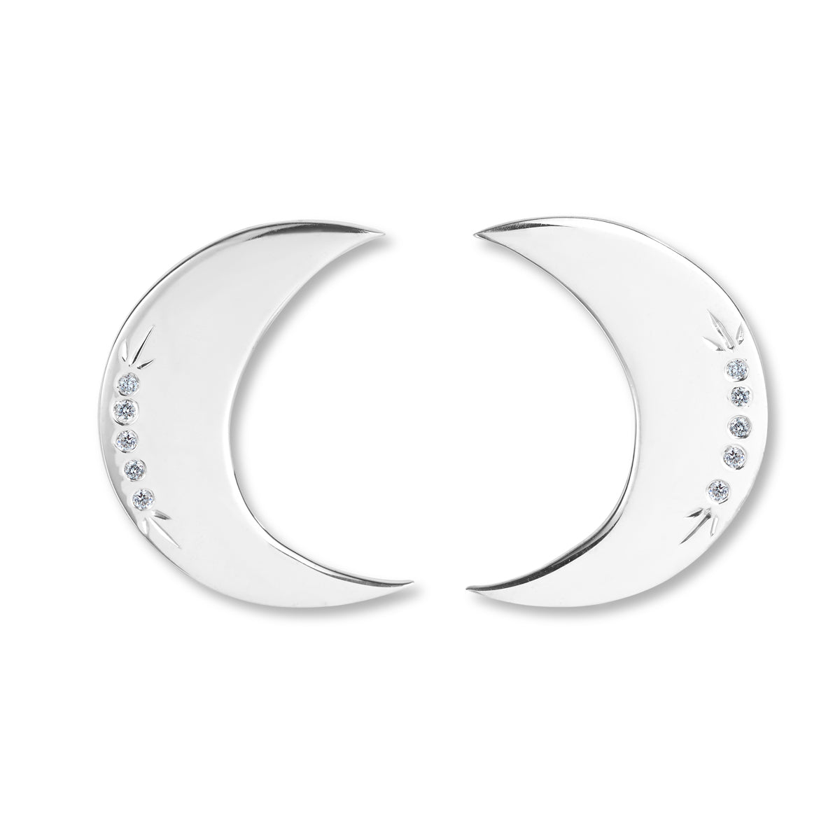 Sterling silver crescent moon earrings with inlaid diamonds