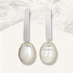 Silver bar earrings with Baroque pearls
